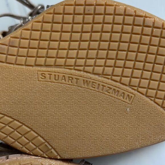 Stuart Weitzman Metallic Leather Wedge Cork Heel Lace Up Sandals Size 38 - Picture 7 of 15